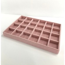 MeGass Dekor Yerli Üretim Süet Kumaş Pembe Renk 34 Cm / 24 Cm 24 Bölmeli Çekmece İçi Takı Standı