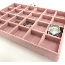 MeGass Dekor Yerli Üretim Süet Kumaş Pembe Renk 34 Cm / 24 Cm 24 Bölmeli Çekmece İçi Takı Standı