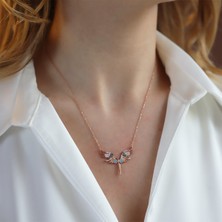Necati Gün Gümüş Renkli Zirkon Taşlı Mikail Meleği Rose Gold Kaplama Gümüş Kolye