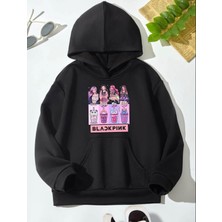 Siyah Blackpink Içecek Baskılı Hoodie