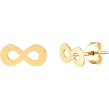 Moom Mücevherat Kadın 14 Ayar Altın Küpe Minimalist Sonsuzluk Vidalı Altın Küpe 13 mm - MM200115