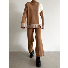Rengamoda Kadın Yırtmaç Detay Bluz Bol Paça Pantolon Triko Alt Üst Takım (Renk Seçenekli)