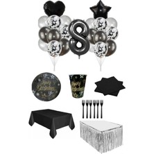 Dipak Siyah/gümüş Renk 8 Yaş Doğum Günü Seti 16 Kişilik
