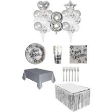 Dipak Gümüş Renk 8 Yaş Doğum Günü Seti 16 Kişilik