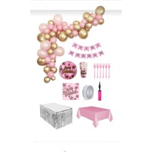 Dipak Pembe/gold/gümüş Renk Doğum Günü Seti 16 Kişilik