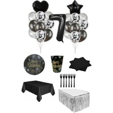 Dipak Siyah/gümüş Renk 7 Yaş Doğum Günü Seti 16 Kişilik