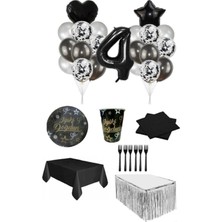 Dipak Siyah/gümüş Renk 4 Yaş Doğum Günü Seti 16 Kişilik