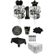 Dipak Siyah/gümüş Renk 1 Yaş Doğum Günü Seti 16 Kişilik