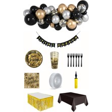 Dipak Siyah/gold/gümüş Renk Doğum Günü Seti 16 Kişilik