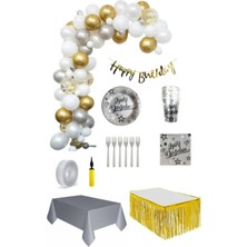 Dipak Gümüş/gold/beyaz Doğum Günü Seti 16 Kişilik