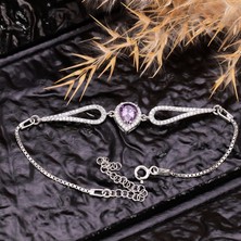 Byes Sevgililer Günü Hediyesi Ametist Taşlı Damla Gümüş Bileklik