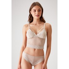 Pierre Cardin Taş Rengi 4831 Pedli Şerit Detaylı Balensiz Dantelli Bralet Sütyen Takım / Iç Çamaşır Takımı