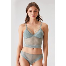 Pierre Cardin Mint Yeşili 4831 Pedli Şerit Detaylı Balensiz Dantelli Bralet Sütyen Takım / Iç Çamaşır Takımı