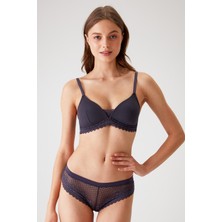Pierre Cardin Blueberry 4832 Lucca Pedli Balensiz Dantelli Comfy Sütyen ve Brazilian / Iç Çamaşır Takımı