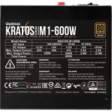 Gamdıas Kratos M1-600B, 600W, 80+ Bronze, Aktif Pfc, Rgb, Gamıng Psu (Box)