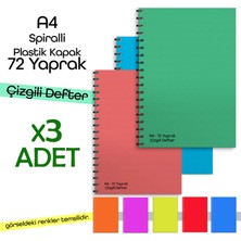 Fragman Yayınları A4 72 Yaprak 3 Adet Çizgili Okul Defteri Planlayıcı Hediyeli Plastik Kapak Spiralli