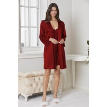Pierre Cardin 6'Lı Kaplı Midi Gecelik Sabahlık Set 6015 Bordo