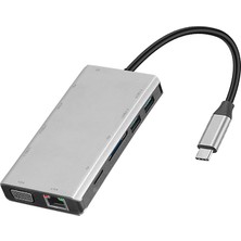 Fertiong 4 USB Bağlantısı Noktalı Sd Tf Kart Okuyucu VGA Type-C Adaptör Dongle Yüksek Hızlı Mini Yerleştirme Istasyonu - Gri (Yurt Dışından)