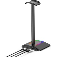 Fertiong Kulaklık Standı 2-1 Arada Rgb Light 2-Portlu USB Istasyonu Çok Fonksiyonlu Masaüstü Oyun Kulaklık Ekran Tutucu Ofis Malzemeleri - Siyah (Yurt Dışından)