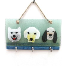 SUME Dekoratif Füzyon Cam Üçlü Köpek Desenli Anahtar Askısı Anahtarlık Dekor