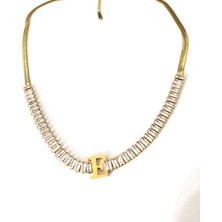 Hg.Aksesuar Kadın Italyan Zincirli Baget Taşlı Altın Renk Çelik Harf Kolye