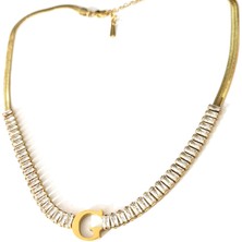 Hg.Aksesuar Kadın Italyan Zincirli Baget Taşlı Altın Renk Çelik Harf Kolye