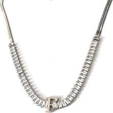 Hg.Aksesuar Kadın Italyan Zincirli Baget Taşlı Gümüş Renk Çelik Harf Kolye