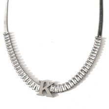 Hg.Aksesuar Kadın Italyan Zincirli Baget Taşlı Gümüş Renk Çelik Harf Kolye