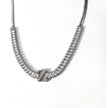 Hg.Aksesuar Kadın Italyan Zincirli Baget Taşlı Gümüş Renk Çelik Harf Kolye