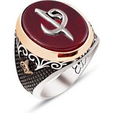 Amberkan Gümüş Akik Taş Üzeri Elif Vav Temalı Yüzük