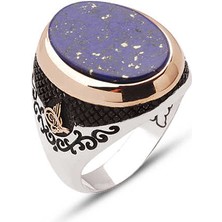 Amberkan ​gümüş Sıkma Lapis Taşlı Kenarları Osmanlı Tuğralı Yüzük