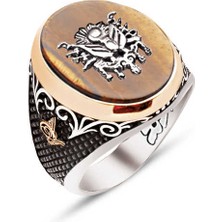 Amberkan Gümüş Kaplan Gözü Taş Üzeri Osmanlı Devlet Armalı Yüzük