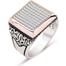 Amberkan Gümüş Beyaz Zirkon Taşlı Yanları Motifli Erkek Yüzük