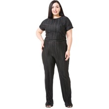 Disentis Modest Büyük Beden Kısa Kollu Beli Lastikli Fermuarlı Siyah Kadın Tulum