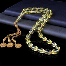 Tesbih Sepetim Altın Kaplama Gümüş Püsküllü İri Boy Arpa Kesim Damla Kehribar Tesbih