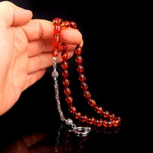 Tesbih Sepetim Çay Rengi Damla Kehribar Tesbih Zirkon Taş Gümüş Püsküllü