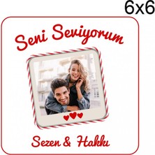 Hediye Kesesi Kişiye Özel Sevgililer Günü Özel Baskılı 6x6 Kare Magnet 2 Adet HK2518