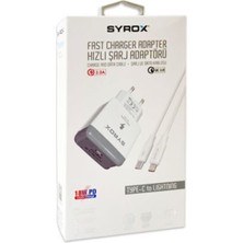 Syrox PD18L Type-C Başlık Iphone Kablolu 18W 3.0A Pd Ev Şarj Aleti (Type-C To Lightning 3.0A Kablo)