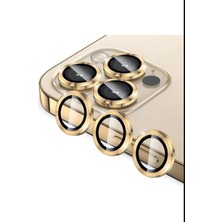 TeknoFark Iphone 14 Pro Kamera Koruyucu Lens Mercek Metal Çerçeveli Set Gold Altın