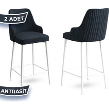 Canisa Concept Enox Serisi, Mutfak  Bar Sandalyesi,  Babyface Kumaş, Beyaz Metal Ayak, 2 Adet Sandalye