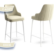 Canisa Concept Enox Serisi, Mutfak  Bar Sandalyesi,  Babyface Kumaş, Beyaz Metal Ayak, 2 Adet Sandalye