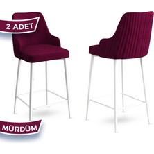 Canisa Concept Enox Serisi, Mutfak  Bar Sandalyesi,  Babyface Kumaş, Beyaz Metal Ayak, 2 Adet Sandalye
