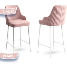 Canisa Concept Enox Serisi, Mutfak  Bar Sandalyesi,  Babyface Kumaş, Beyaz Metal Ayak, 2 Adet Sandalye