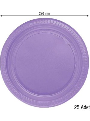 Roll Roll-Up & Pietra Plastık Lıla & Mor Renklı Partı Tabak 25 Lı Yuvarlak 22 cm