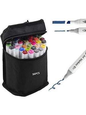 36 Lı Marker Kalemseti Çift Uçlu  Çanta Set