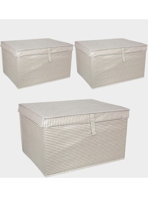 ALAS 3 Adet - Kapaklı Çok Amaçlı ( Çamaşır-Saklama-Düzenleme Vb.) Hurç, Kutu Maxi 50X40X30 - Kahverengi