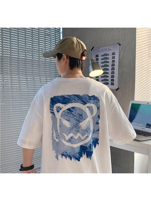 Touz Moda  Watercolor Face Sırt Baskılı Beyaz Unisex Oversize T-Shirt