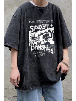 Touz Moda  Yıkamalı Siouxsie Banshees Oversize Eskitme T-Shirt