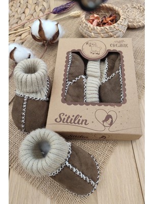 Sitilin Organik Deri Unisex Bebek Patik Içi Yünlü Doğal Bebek Çorap STL6043