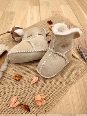 Sitilin Organik Deri Unisex Bebek Patik Içi Yünlü Doğal Bebek Botu STL6038